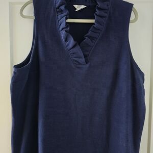 Crown & Ivy Navy Blue Ruffle V-Neck Top, XXL